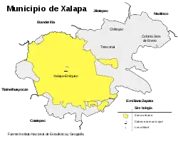 Lage der Stadt Xalapa (gelb) im Municipio