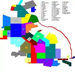 Schematische Verteilung benannter Stadtviertel (bairros)