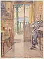 Tom Petersen, siddende i en veranda (Maler Tom Petersen, sitzend auf einer Veranda), 1919