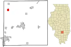 Lage von Patoka im Marion County (unten) und in Illinois (oben)