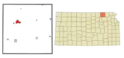Lage im Marshall County (links)Lage des Marshall County in Kansas (rechts)