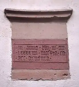 Grünstadt, Martinskirche, Erbauungsinschrift aus der Glanderer Zeit (1494)