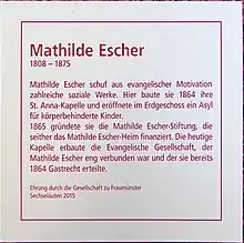 Gedenktafel Mathilde Escher, St.-Anna-Gasse 11, Zürich