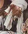 Detailansicht Christi in Matthias Grünewalds Werk Verspottung Christi