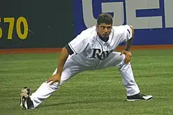 Matt Garza im Trikot der Tampa Bay Rays beim Dehnen