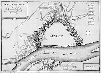 Die 16 Bastionen Johann Philipp von Schönborns in: Siège de Mayence en l’année 1689. Kupferstich, Paris, 1756