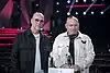 Das Duo Nordman bei der Pressekonferenz zur dritten Vorrunde des Melodifestivalen 2023 in Lidköping