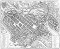Breslau um 1660: unten und links der Äußere Stadtgraben mit Bastionen, innerhalb der Stadt der innere Graben