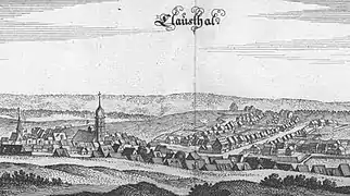 Clausthal um 1632 mit der zweiten Marktkirche (1611–1634)