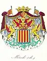 Merode-Wappen mit Wappenmantel und Greifen-Schildhaltern (1845)