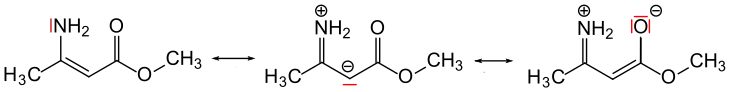 Mesomere Grenzformeln von (Z)-3-Amino-2-butensäure-methylester