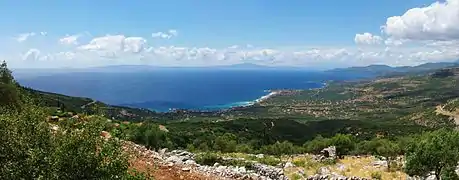 Panorama über den Messenischen Golf, Blick nach Nordwesten, im Hintergrund Messenien