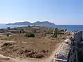 Blick über Alt-Methoni zur Insel Sapientza