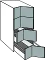 Handwerklich Begabte können Maximera-Schubladen so modifizieren, dass der Schrank, um 45° gedreht, als Eckschrank zu verwenden ist.