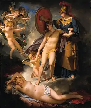 Die Weisheit verteidigt die Jugend vor den Pfeilen der Liebe 

(Französisch: La sagesse préservant l'Adolescence des traits de amour) (Charles Meynier)
