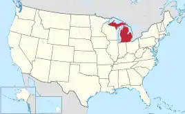 Karte der USA, Michigan hervorgehoben