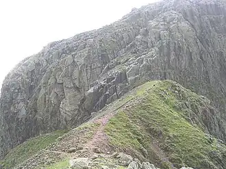 Blick vom Mickledore-Grat auf die Broad-Stand-Felswand