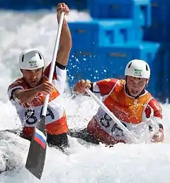 Larionow (rechts) mit  Michail Kusnezow (links) bei Olympia 2016