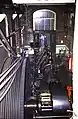 Dampfmaschine in der Bamford Mill in England. Im Vordergrund der Abtrieb für die Treibriemen