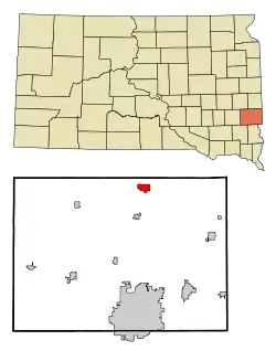 Lage von Dell Rapids im Minnehaha County (unten) und in South Dakota (oben)