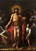 Die fünf Wunden, Werkstatt von Mario Minniti, zeigt sich der charakteristische Chiaroscuro des Caravaggismus. Agira (Enna), Sizilien – Chiesa di San Antonio.