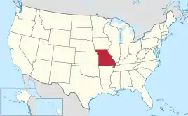 Karte der USA, Missouri hervorgehoben