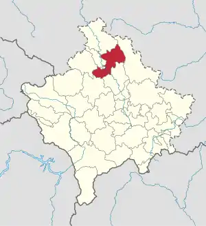 Lage der Gemeinde Mitrovica e Jugut im Kosovo (anklickbare Karte)