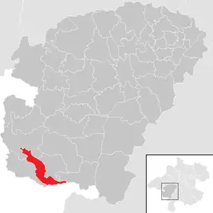 Lage der Gemeinde Mondsee im Bezirk  Vöcklabruck (anklickbare Karte)