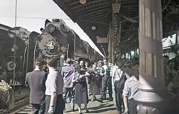 1957: Ankunft deutscher Teilnehmer der VI. Weltfestspiele der Jugend und Studenten am Belarussischen Bahnhof