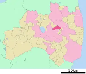 Lage Motomiyas in der Präfektur