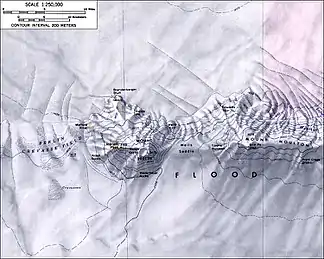 Karte der Flood Range mit Mount Berlin (links) und dem Walts-Kliff