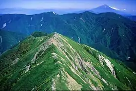奥聖岳から望む笊ヶ岳と富士山