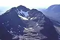 Blick vom Spidean a’ Choire Lèith nach Westen auf die Nordseite des Mullach an Rathain und das obere Coire na Caime
