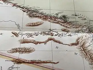 Kartenausschnitt mit Victor Emanuelgebirge (im Bild unten) aus dem Grossen Deutschen Kolonialatlas: Deutsch-Neuguinea (westliches Blatt)