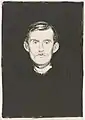 Selbstbildnis mit Skelettarm (1895), Lithografie, 46,0 × 31,5 cm, Munch-Museum Oslo