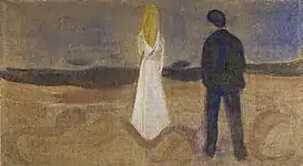 Zwei Menschen. Die Einsamen (Reinhardt-Fries, 1906/07), Tempera auf Leinwand, 89,5 × 159,5 cm, Museum Folkwang