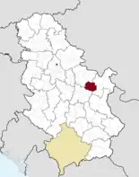Karte von Serbien, Position von Žagubica hervorgehoben