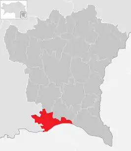 Lage der Gemeinde Mureck im Bezirk Südoststeiermark (anklickbare Karte)