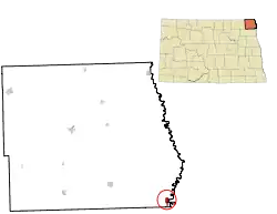 Lage von Drayton im Pembina County (links) und in North Dakota (rechts)