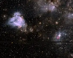 NGC 2079 (l.o), aufgenommen mithilfe des Hubble-Weltraumteleskops