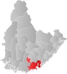 Lage der Kommune in der Provinz Agder