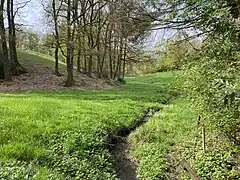 Höhscheider Bach (vorne) fließt dem Wersbach zu (links)