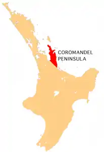 Karte von Coromandel PeninsulaMāori: Te Tara-o-te-ika-a-Māui