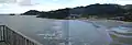 Blick von der Plattform am Abel Tasman Monument nach Nordosten (rechts die Ligar Bay)  (zusammengesetztes Foto)