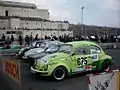 Parc Fermé des Renn-Slaloms vor der Steintribüne am Norisring