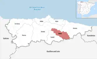 Die Lage der Comarca Nalón in der autonomen Gemeinschaft Asturien