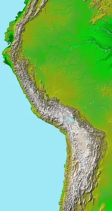 Reliefkarte der Anden (zentrale Teile), erzeugt aus Satellitenbildern und Höhendaten
