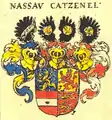 Wappen der Grafen zu Nassau-Catzenelnbogen (= Nassau-Dillenburg) im Siebmacher von 1605