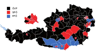 Stärkste Partei auf Ebene der Bezirke (mit Wahlkarten)