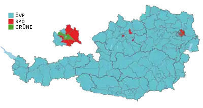 Stärkste Partei auf Ebene der Bezirke (mit Wahlkarten)